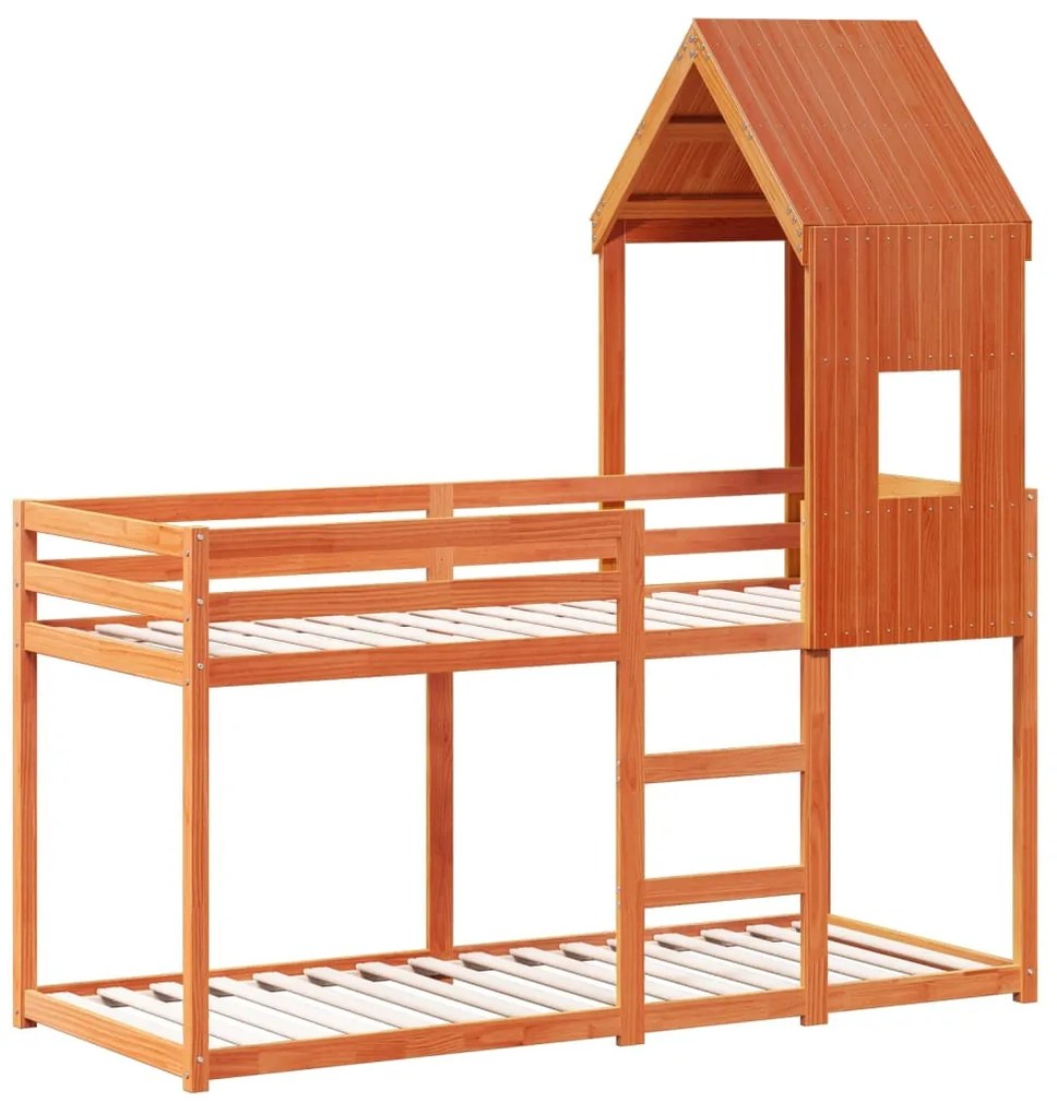 vidaXL Κουκέτα με Οροφή Καφέ Κεριού 90x200εκ. από Μασίφ Ξύλο Πεύκου