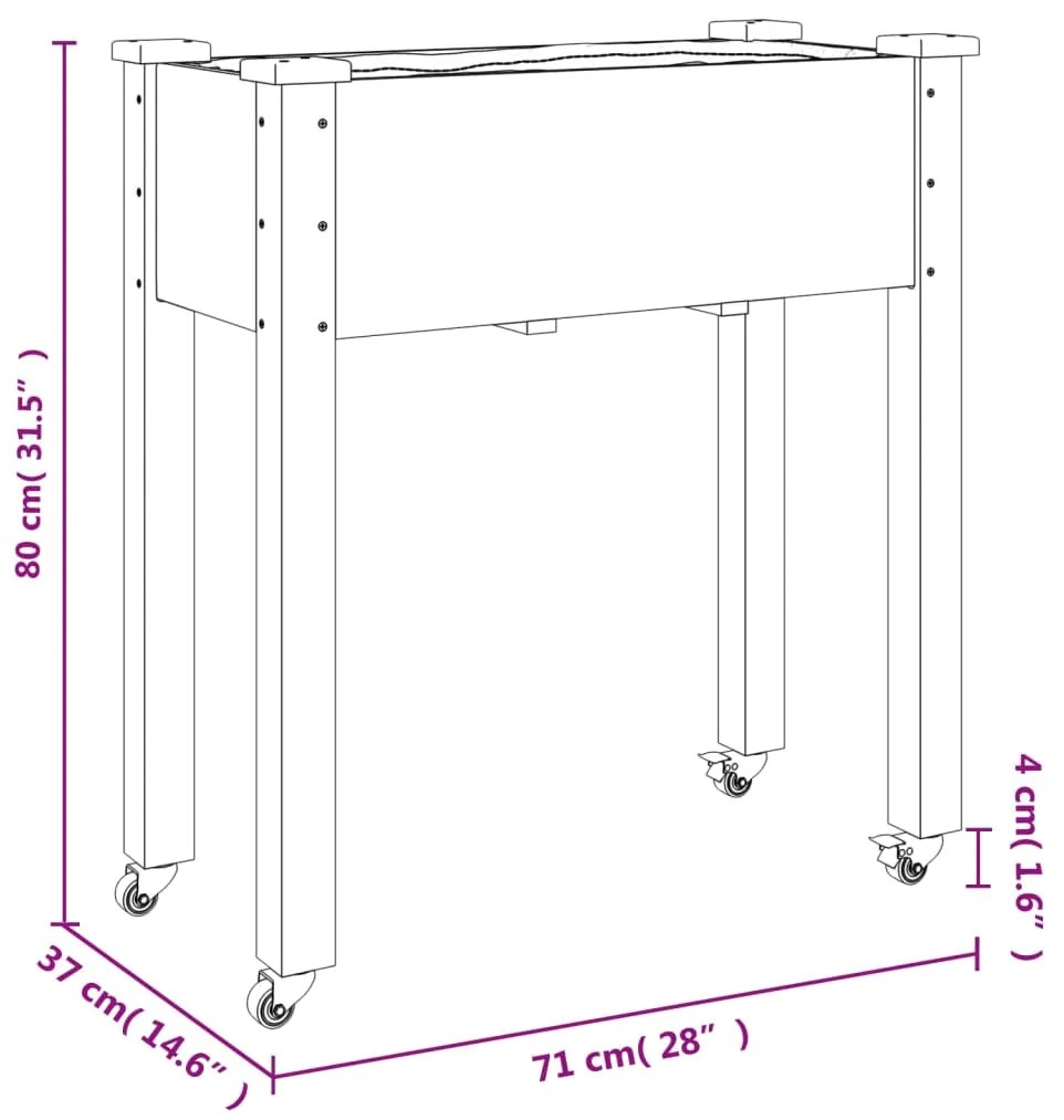 vidaXL Γλάστρα με Ρόδες &amp; Επένδυση Καφέ 71x37x80 εκ. Μασίφ Ξύλο Ελάτης