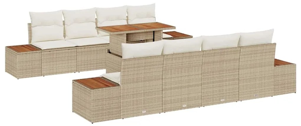 vidaXL Σέτ φαγητού για κήπο με μαξιλάρι 9 pcs Μπεζ και Κρέμα