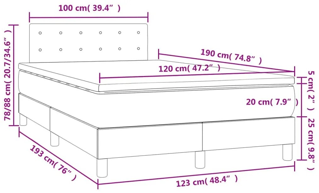 Κρεβάτι Boxspring με Στρώμα &amp; LED Taupe 120x190 εκ. Υφασμάτινο - Μπεζ-Γκρι