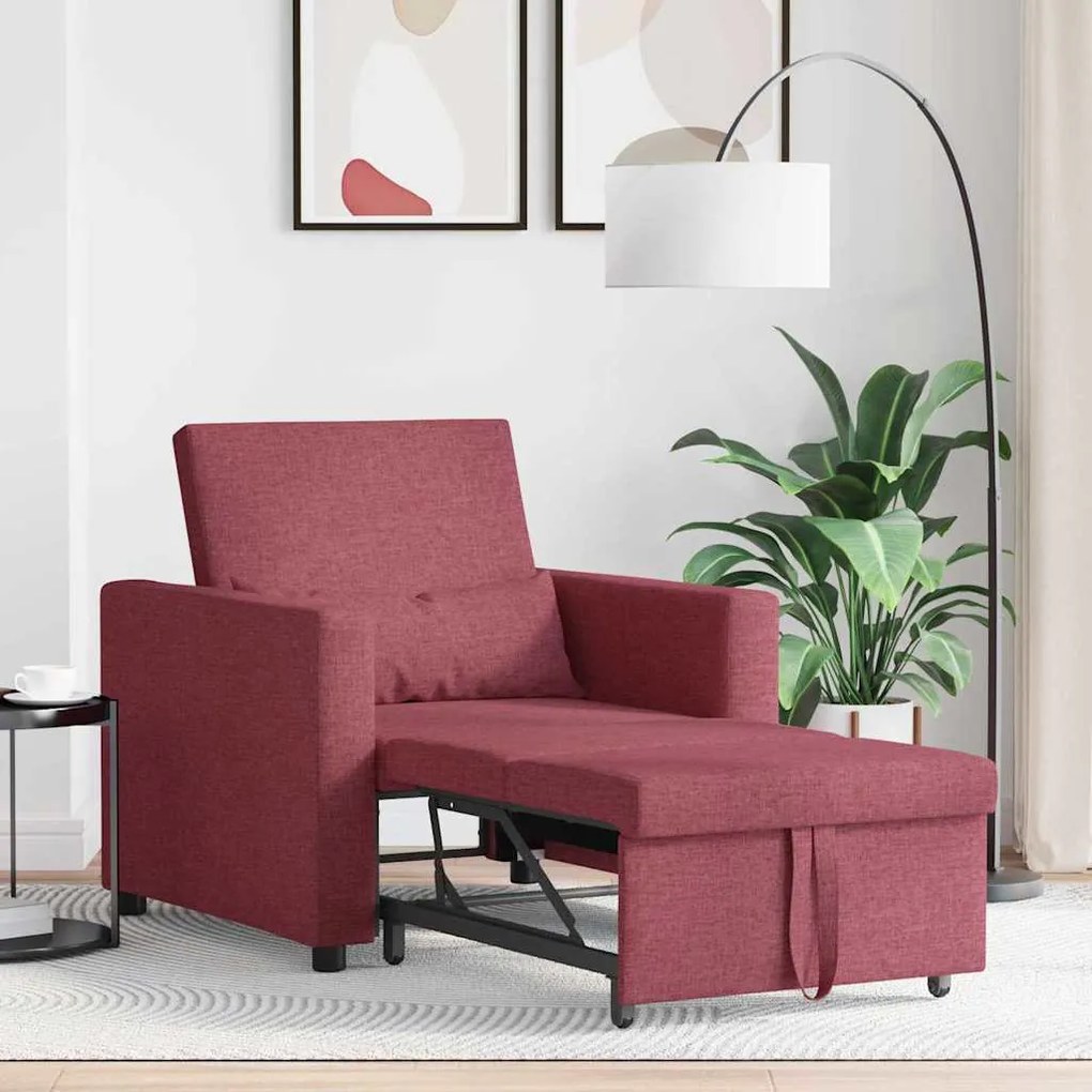 vidaXL Μονός καναπές-κρεβάτι Μπορντό 90 x 165 x 87 εκ. ύφασμα
