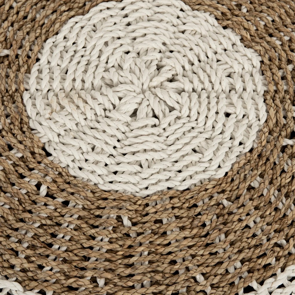 Πουφ Σκαμπό Saroni Seagrass σε Φυσικό-Λευκό Χρώμα Φ60x35 Υ Εκ.