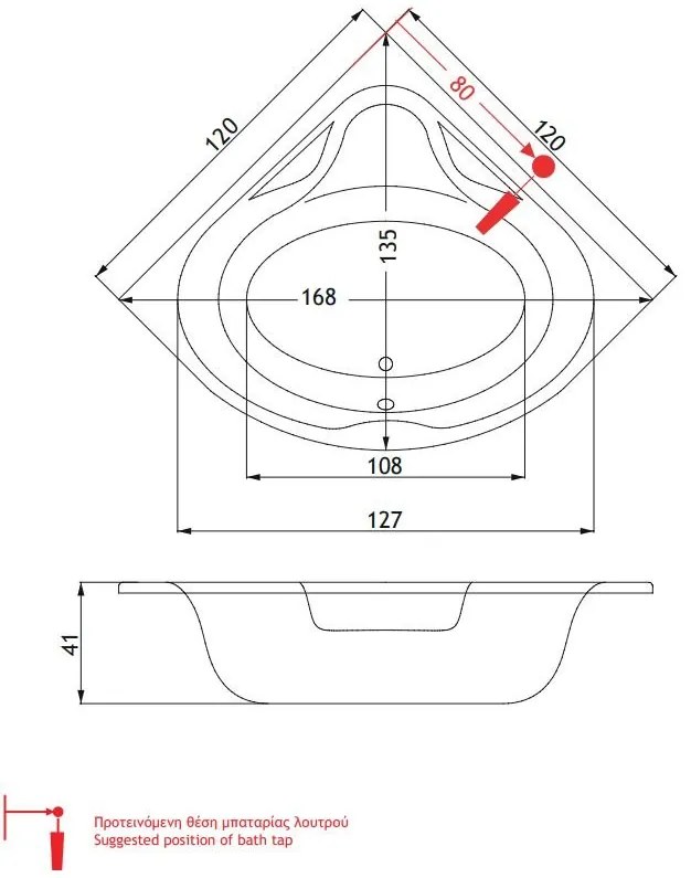 Μπανιέρα Sirene Modena-120 x 120 εκ.-χωρίς υδρομασάζ