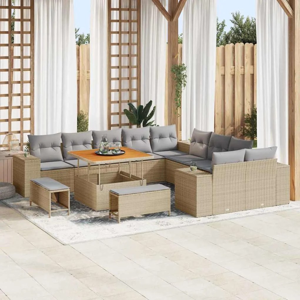vidaXL Σετ Καναπέ Κήπου Ρυθμιζόμενο ύψος 13 pcs Μπεζ συνθετικό ρατάν