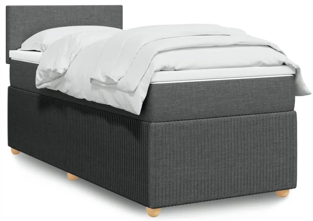 vidaXL Κρεβάτι Boxspring με Στρώμα Σκούρο Γκρι 100x200 εκ. Υφασμάτινο
