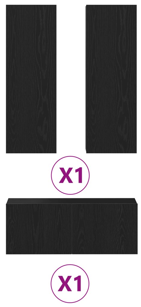 vidaXL Σετ τηλεόρασης 3 κομματιών Επιτοίχια Μαύρη Δρυς μηχανουργική ξυλεία