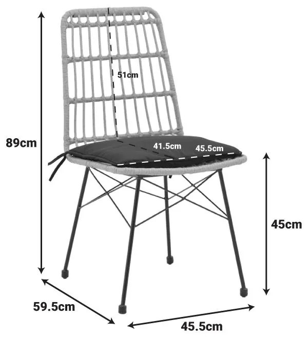 Καρέκλα Naoki rattan σε φυσική απόχρωση με μαύρο μαξιλάρι και μεταλλικό μαύρο πόδι 45x60x83εκ 45.5x59.5x89 εκ.