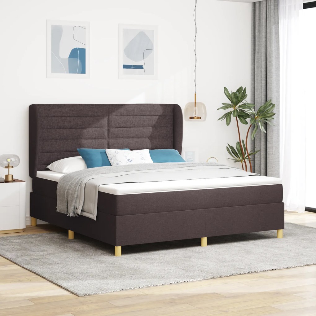 vidaXL Κρεβάτι Box Spring με Στρώμα Σκούρο Καφέ 180x200 εκ. Ύφασμα