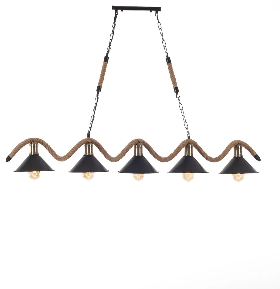 Artekko Hemp Rope Φωτιστικό Οροφής 5φωτο (Ε27) με Μαύρο Μέταλλο/Σχοινί (140x20x50)cm Artekko 023-3319
