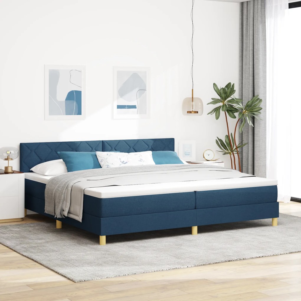 vidaXL Κρεβάτι Box Spring με Στρώμα & LED Μπλε 200x200 εκ. Ύφασμα