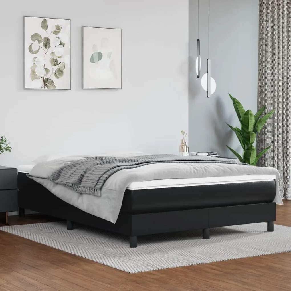 Κρεβάτι Boxspring με Στρώμα Μαύρο 140x200εκ.από Συνθετικό Δέρμα - Μαύρο