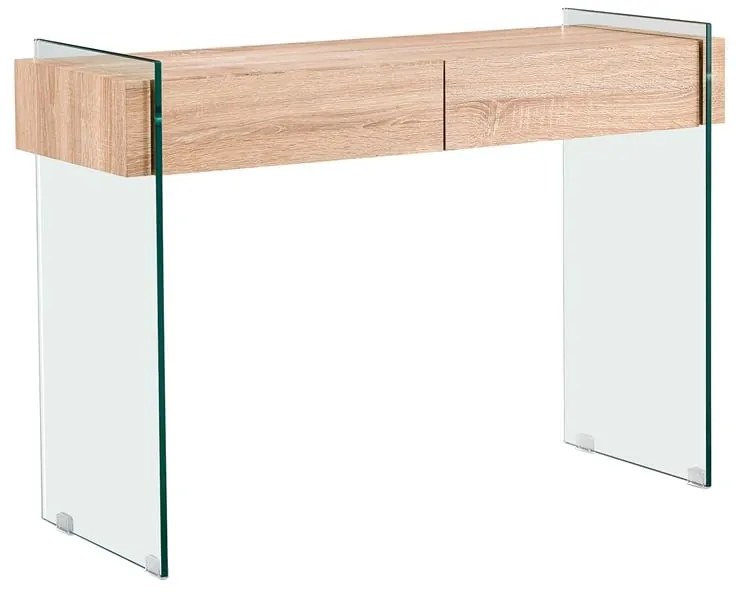 GLASSER Wood Κονσόλα Διάφανο Γυαλί 12mm - με Συρτάρια Απόχρωση Δρυς