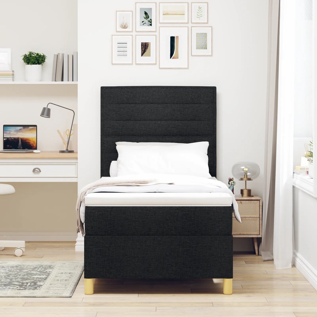 vidaXL Κρεβάτι Box Spring με Στρώμα και LED Μαύρο 80x200 cm Ύφασμα