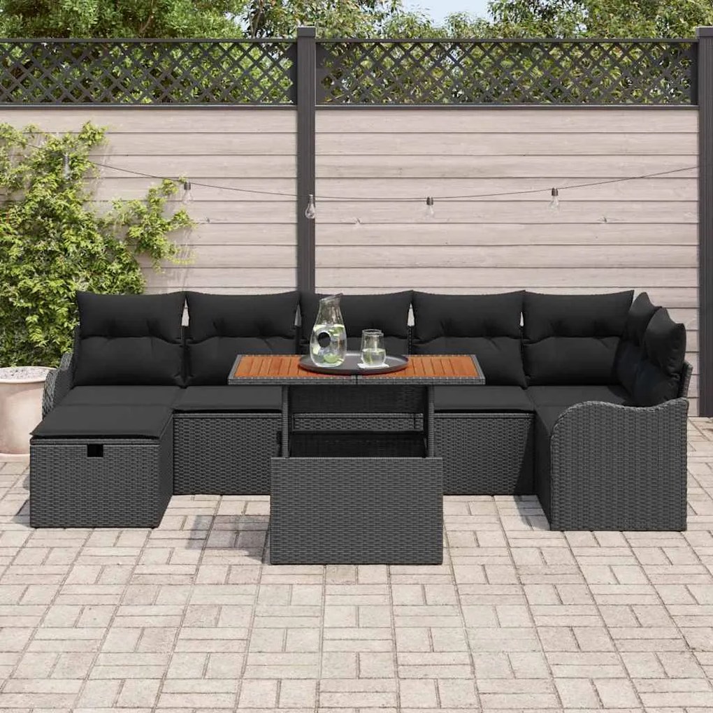 vidaXL Σετ Καναπέ Κήπου με μαξιλάρι 8 pcs Μαύρο Πολυ ράταν