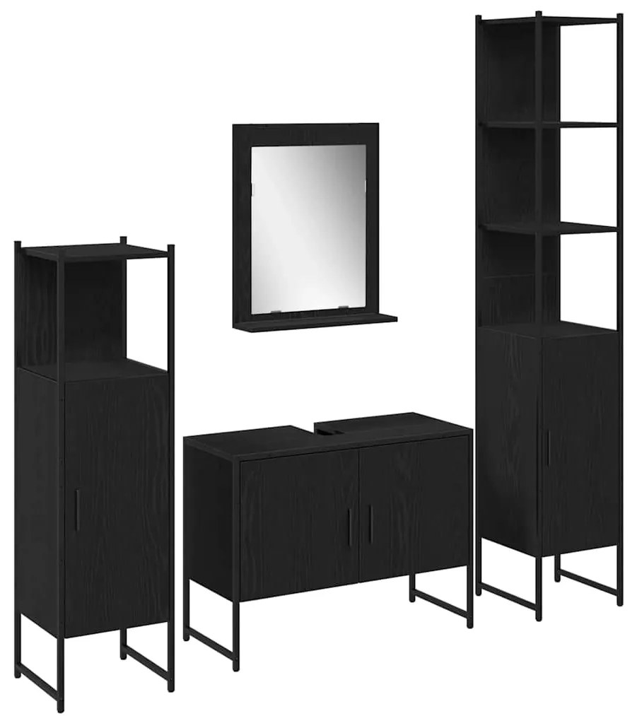vidaXL Σετ Επίπλων Μπάνιου με πόρτα 4 pcs Μαύρο 33 x 33 x 185.5 εκ