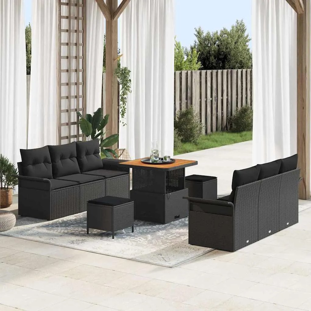 vidaXL Σετ Καναπέ Κήπου με μαξιλάρι 9 pcs Μαύρο 80 x 80 x 71 cm