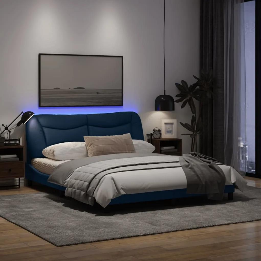 vidaXL Πλαίσιο Κρεβατιού με LED Μπλε 160x200 εκ. Υφασμάτινο