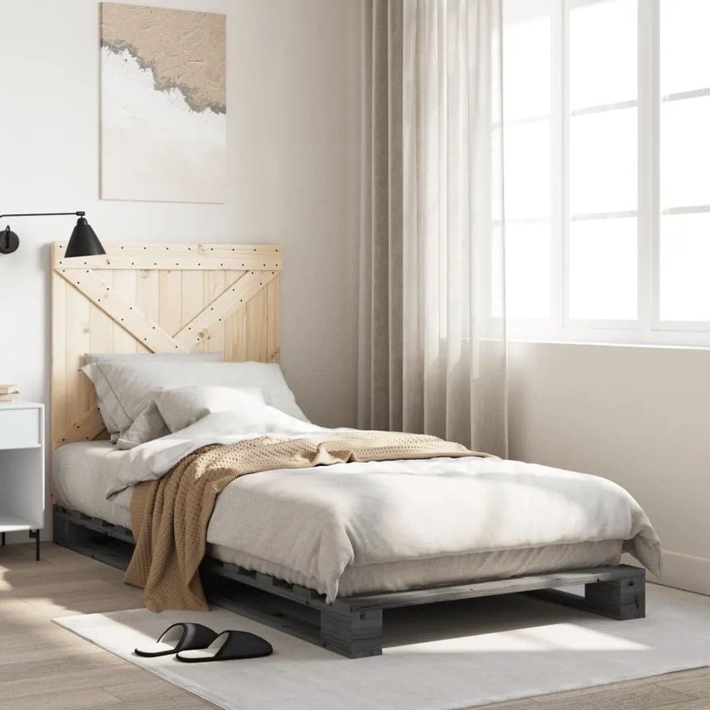 vidaXL Πλαίσιο Κρεβατιού με Κεφαλάρι Γκρι 90x200 εκ. Μασίφ Ξύλο Πεύκου