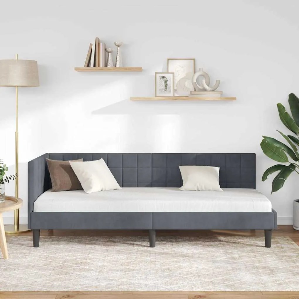vidaXL Κρεβάτι Γωνίας με κεφαλάρι Σκούρο Γκρι 80 εκ x 200 εκ Βελούδο