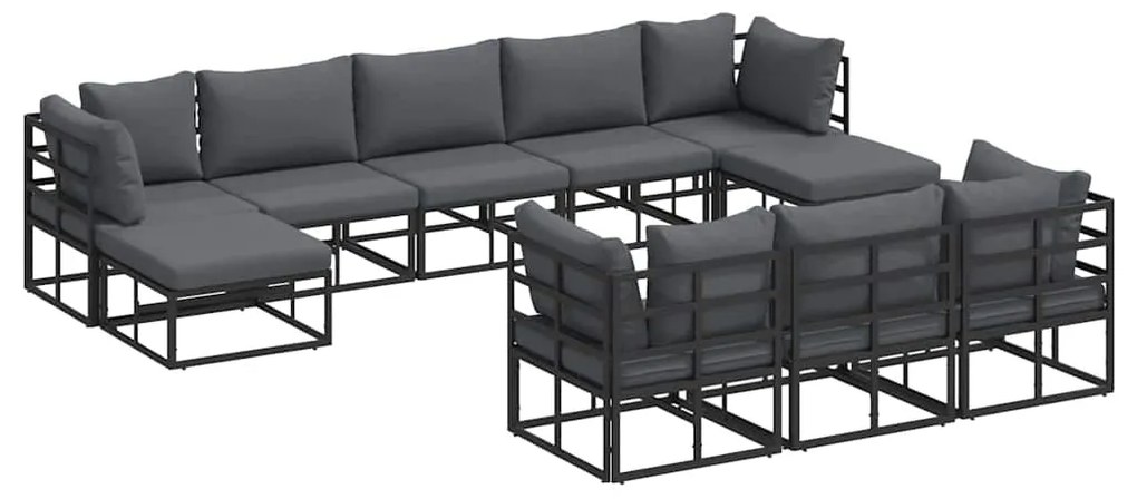 vidaXL Σετ Καναπέ Κήπου 10 pcs Μαύρο Αλουμίνιο