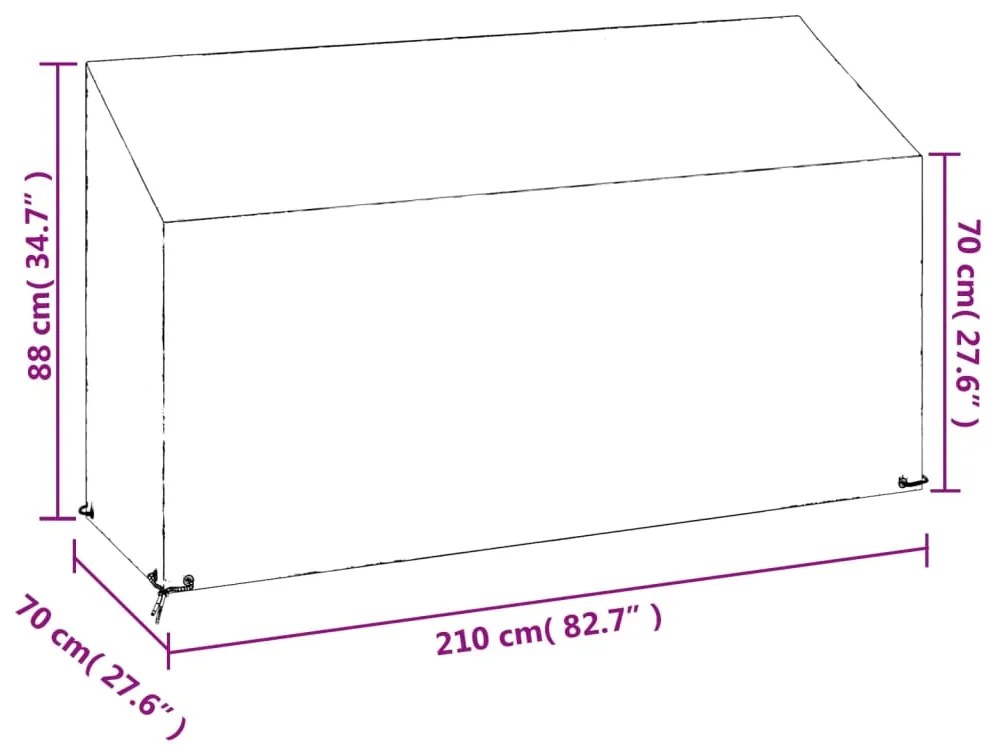 Κάλυμμα Παγκακιού με 12 Κρίκους 210x70x70/88 εκ. Πολυαιθυλένιο - Μαύρο