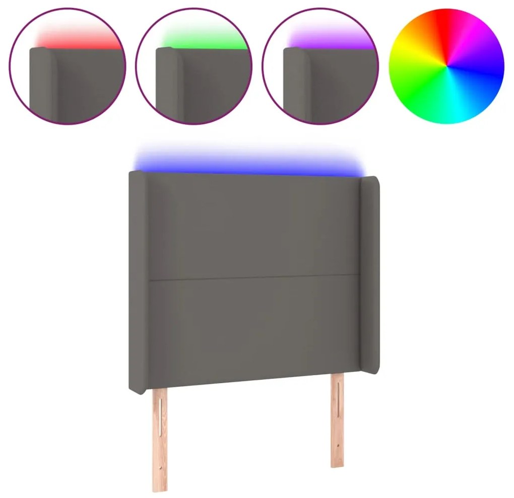 vidaXL Κεφαλάρι Κρεβατιού LED Γκρι 83x16x118/128 εκ. Συνθετ. Δέρμα