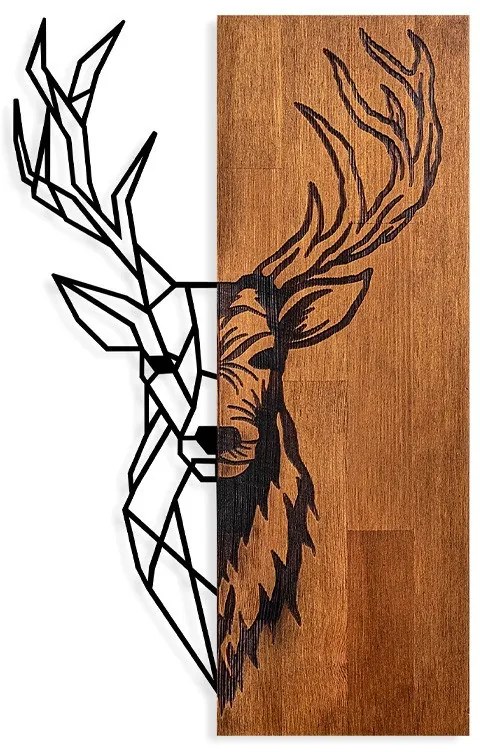 Megapap Διακοσμητικό Τοίχου Deer Ξύλινο - Μεταλλικό Καρυδί - Μαύρο 36x3x58εκ.