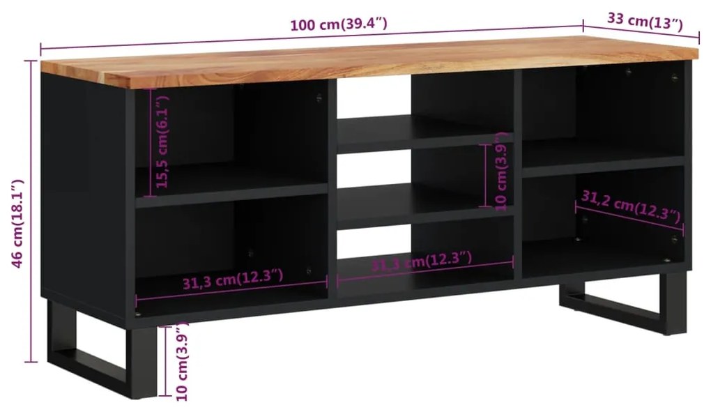 Έπιπλο Τηλεόρασης 100x33x46 εκ. Μασίφ Ξύλο Ακακίας &amp; Επεξ. Ξύλο - Καφέ