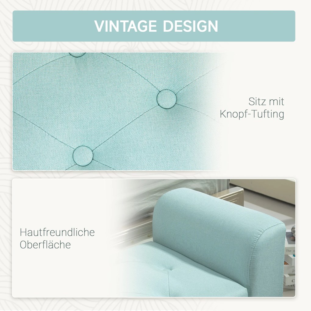 Πάγκος HOMCOM με αποθηκευτικό χώρο, ταπετσαρισμένη τραπεζαρία, αντοχή έως 130 kg, όψη λινό, ξύλο καουτσούκ, 116 x 44 x 58 cm, πράσινο