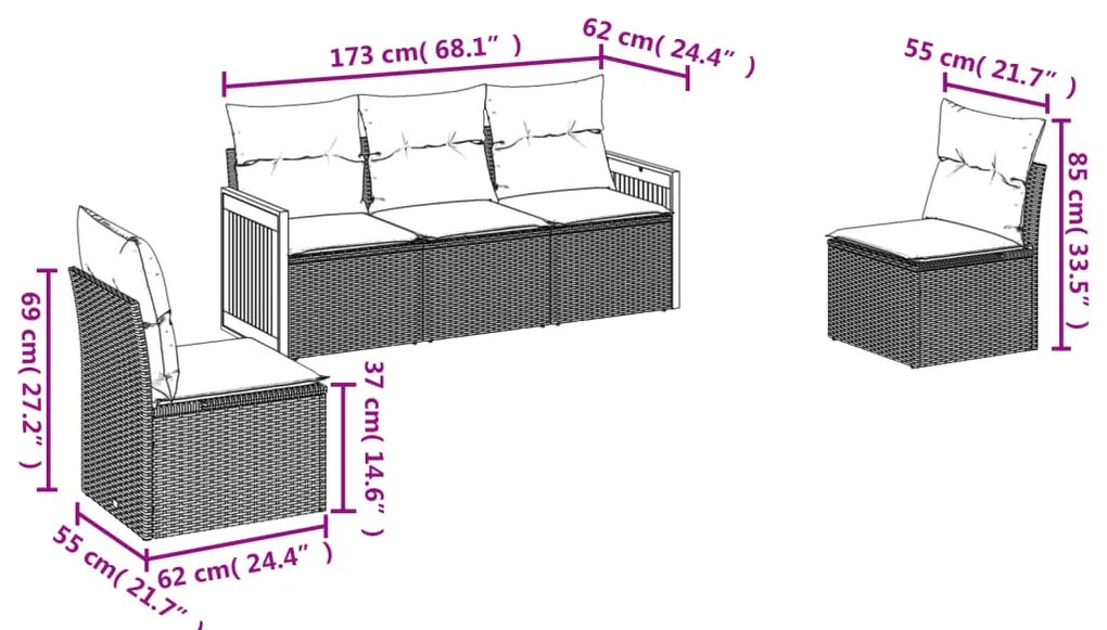 vidaXL Σετ Καναπέ Κήπου 5 τεμ. Μπεζ Συνθετικό Ρατάν με Μαξιλάρι