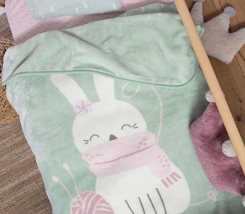 Βρεφική Κουβέρτα Κούνιας I Love Bunnies Pistachio 100x140 Nef-Nef Homeware