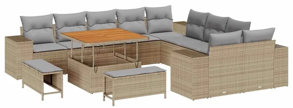 vidaXL Σετ Καναπέ Κήπου Ρυθμιζόμενο ύψος 13 pcs Μπεζ συνθετικό ρατάν