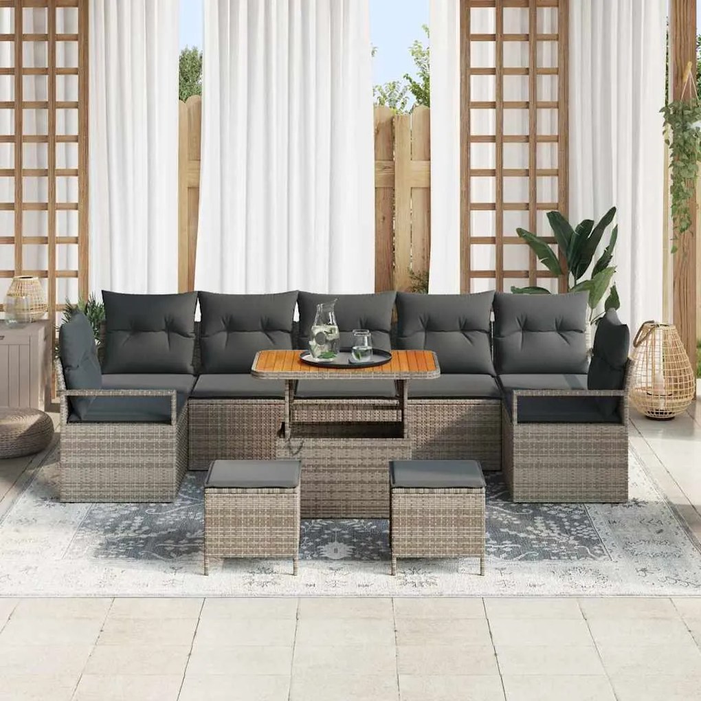 vidaXL Σετ Καναπέ Κήπου με αποθήκευση 10 pcs Γκρι Πολυ ράταν
