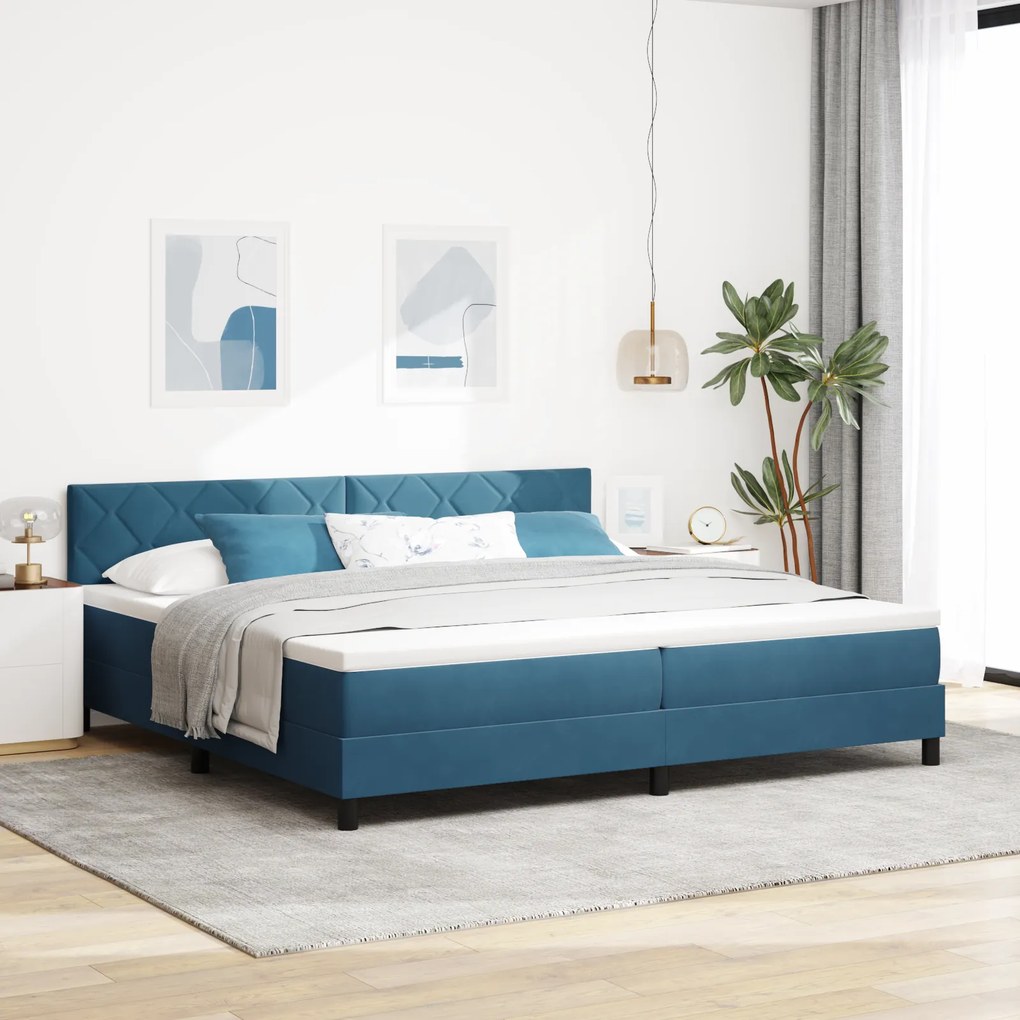 vidaXL Κρεβάτι Box Spring με Στρώμα Σκούρο Μπλέ 200x200 εκ Βελούδο