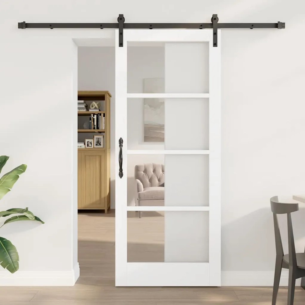 vidaXL Συρόμενη Πόρτα Χειροκίνητος Λευκό 83 x 202 εκ. Ξύλο και μέταλλο
