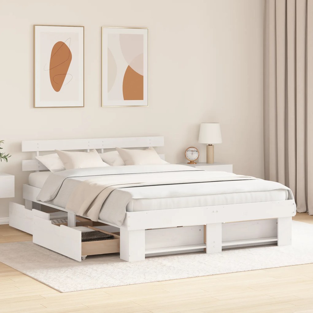 vidaXL Σκελετός Κρεβατιού Λευκό 160 x 200 cm Συμπαγές ξύλο πεύκου