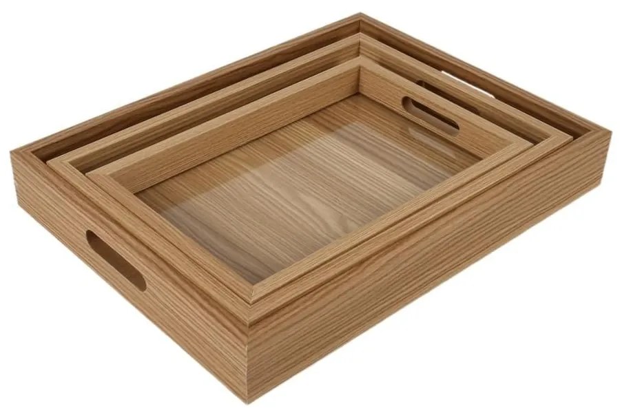 Δίσκος Σερβιρίσματος (Σετ 3Τμχ) SU05053KP3S Brown Oriana Ferelli Mdf,Γυαλί