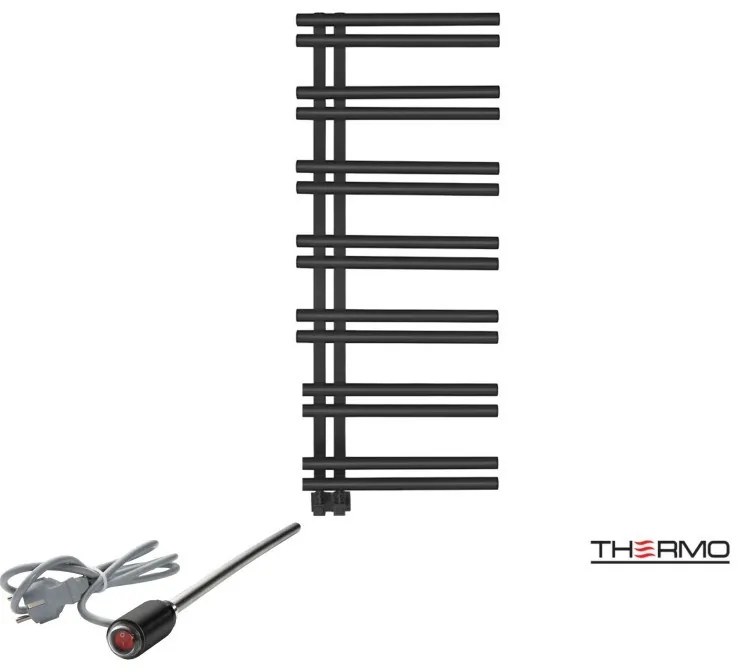 Thermo SOLO Θερμαινόμενη πετσετοκρεμάστρα από ανοξείδωτο χάλυβα με ηλεκτρική λειτουργία, 120x50cm Silk Black