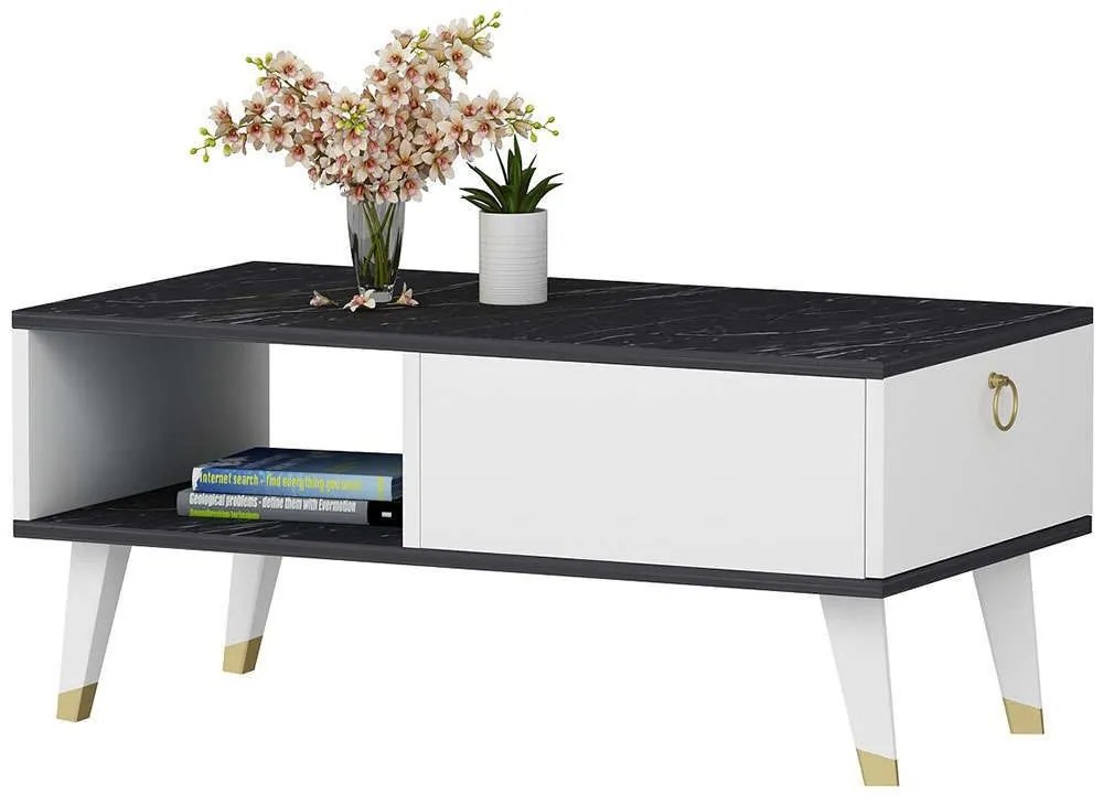 Τραπέζι Σαλονιού Delux 475OLV1333 90x45x42,4cm marble Effect Black-White