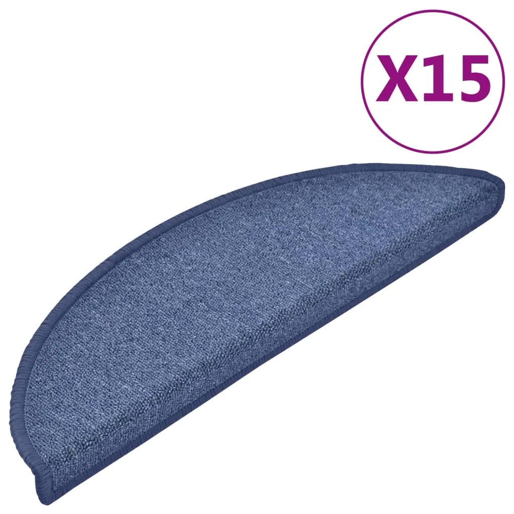 vidaXL Πατάκια Σκαλιών 15 τεμ. Μπλε Ημίστρογγυλά 56x17x3 εκ.