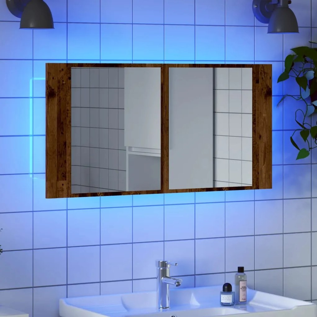 vidaXL Έπιπλο Καθρέφτη με LED Όψη Παλαιού Ξύλου 40x12x45εκ. Επεξ. Ξύλο