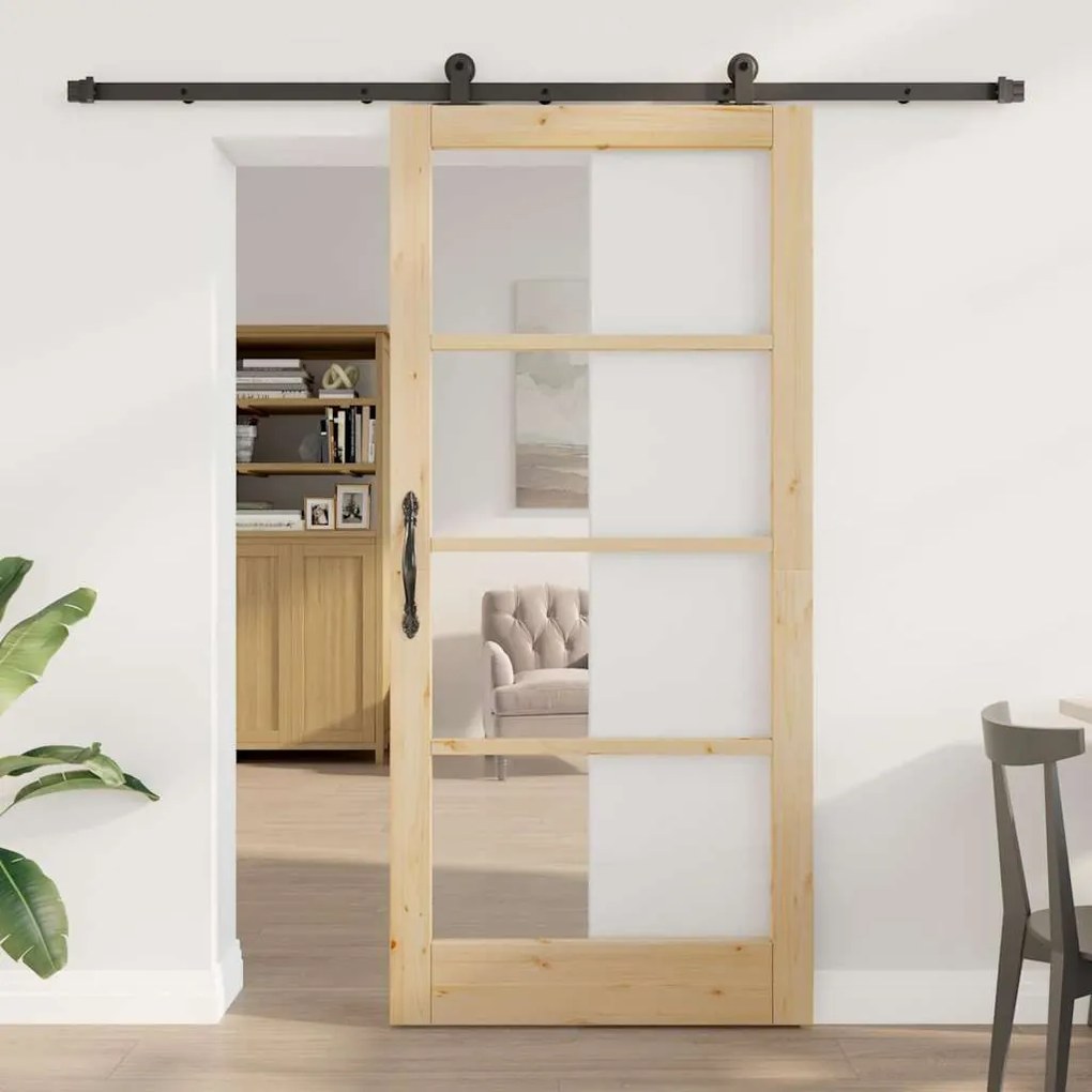 vidaXL Συρόμενη Πόρτα ORKDAL Καφέ 93 x 202 cm Ξύλο και μέταλλο