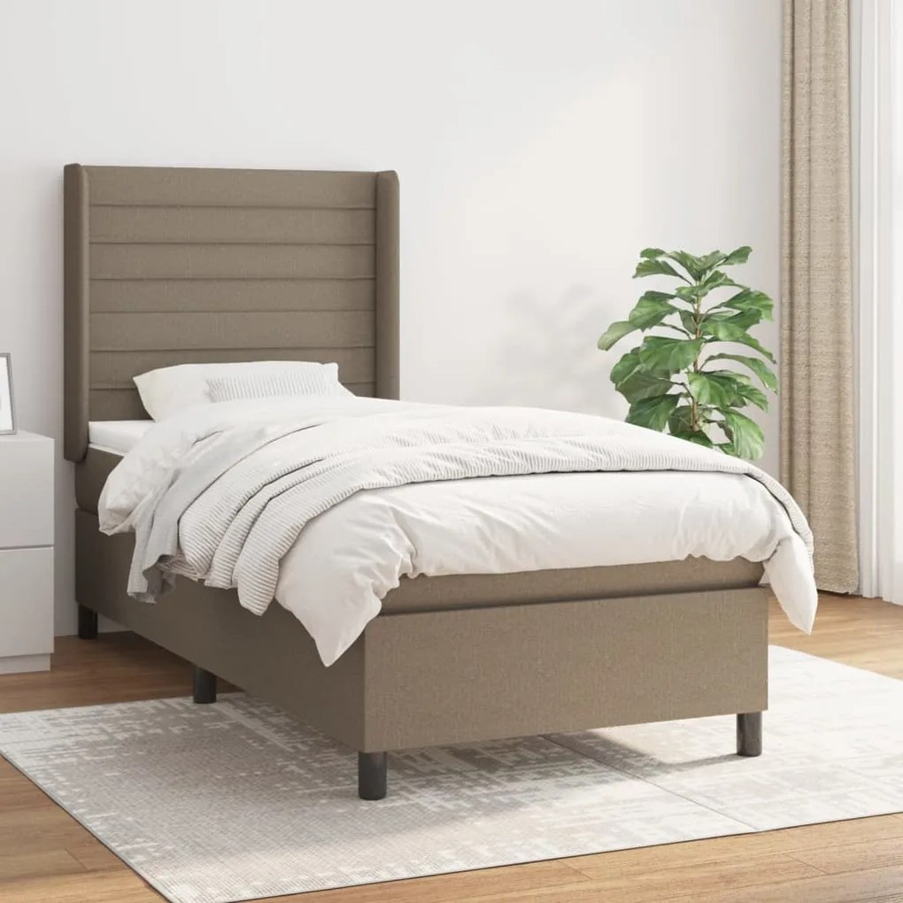 Κρεβάτι Boxspring με Στρώμα Taupe 90x200 εκ. Υφασμάτινο