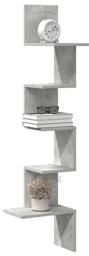 vidaXL Γωνιακή Ραφιέρα Τοίχου Γκρι Σκυρ. 32x32x127,5 εκ. Μοριοσανίδα