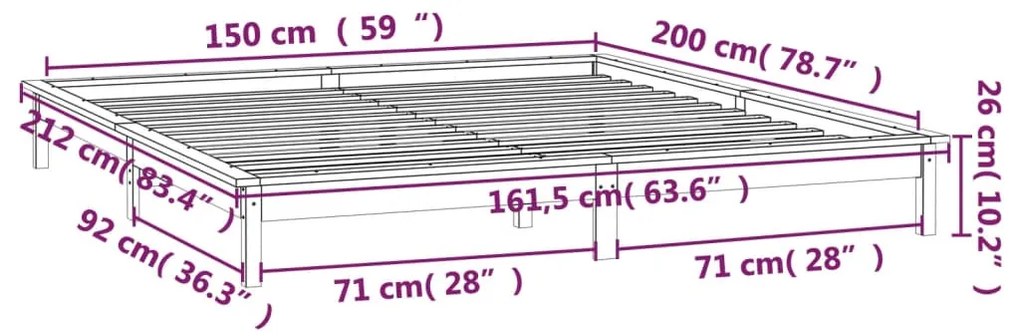 Πλαίσιο Κρεβατιού LED Λευκό 150x200 εκ. King Size Μασίφ Ξύλο - Λευκό