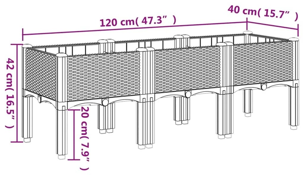 Ζαρντινιέρα Κήπου με Πόδια Μαύρη 120x40x42 εκ. Πολυπροπυλένιο - Μαύρο