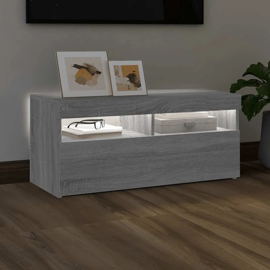 vidaXL Έπιπλο Τηλεόρασης με LED Γκρι Sonoma 90x35x40 εκ.