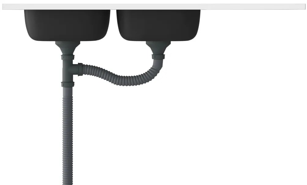 vidaXL Νεροχύτης Διπλή Γούρνα Ασημί 1200x500x155 χιλ. Ανοξείδ. Ατσάλι