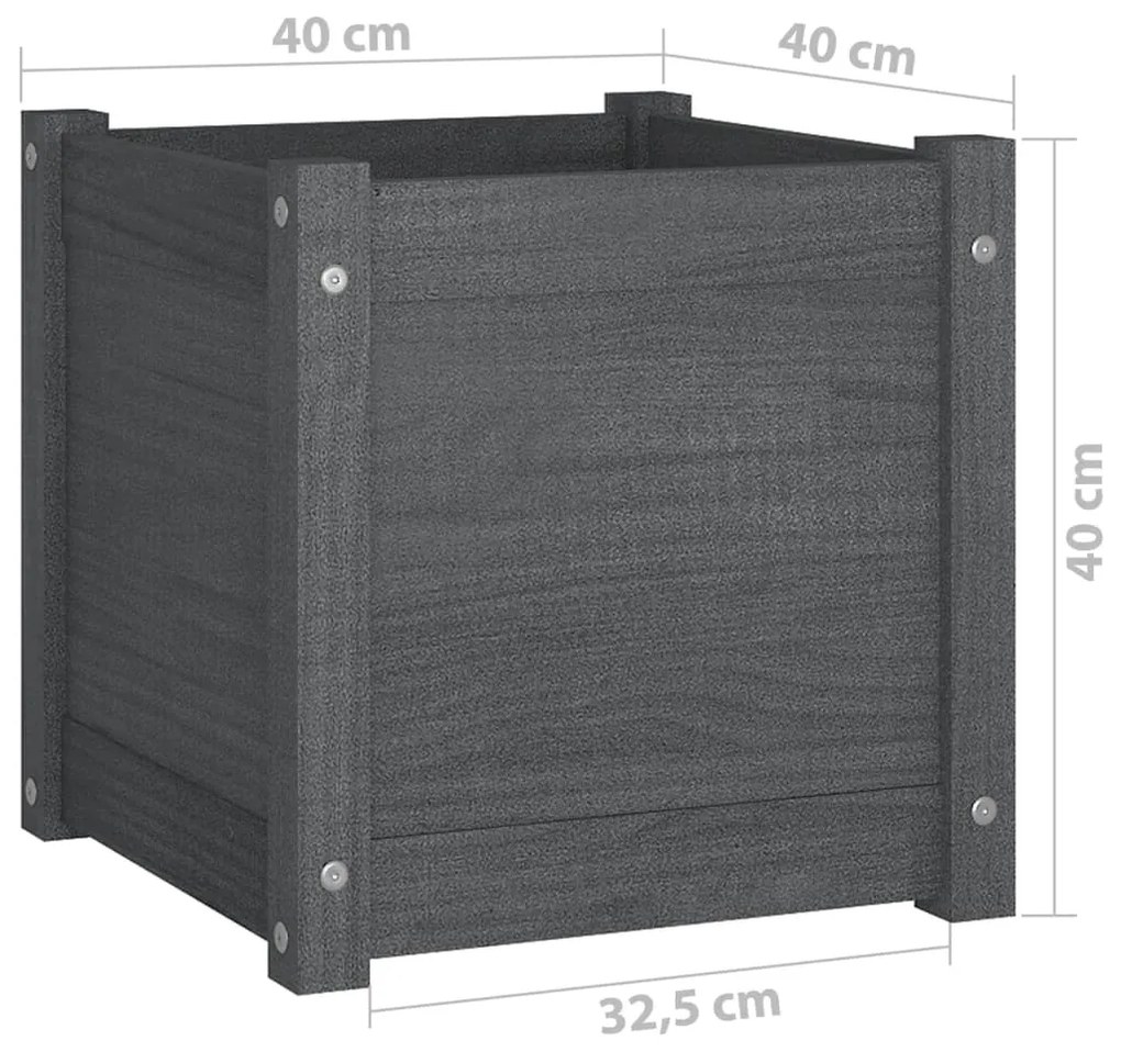 Ζαρντινιέρα Γκρι 40 x 40 x 40 εκ. από Μασίφ Ξύλο Πεύκου - Γκρι