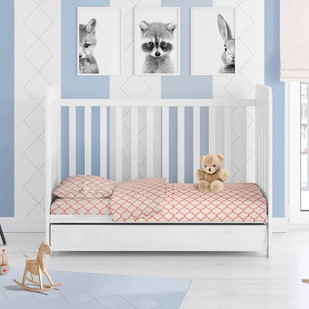 Παπλωματοθήκη Βρεφική Windows 161 White-Coral DimCol 120x160cm 100% Cotton
